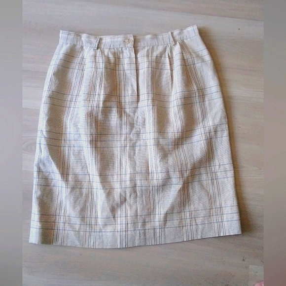 Lands End Linen Cotton Vintage Plaid Cream Skirt Lined Lightweight 16 - Picture 3 of 8